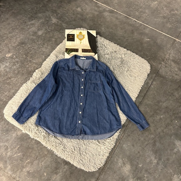 Maurices Dark Blue Casual Long Sleeve Button Down Denim Jean Chambray Shirt 1 XL - Picture 8 of 16